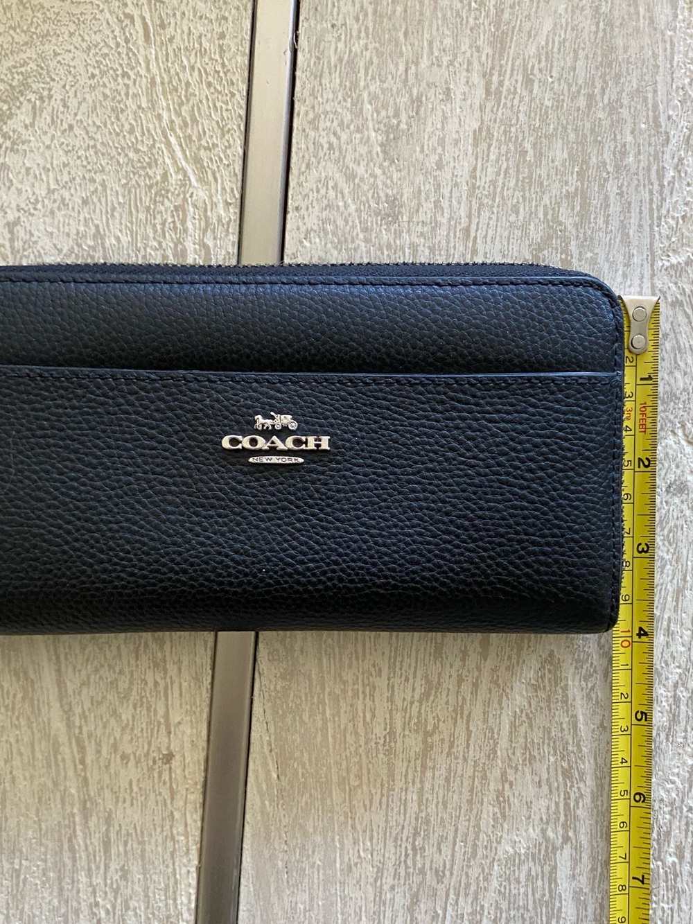 Coach Black Pebbled Leather Zip Wallet with Silver Logo - Picture 2 of 6